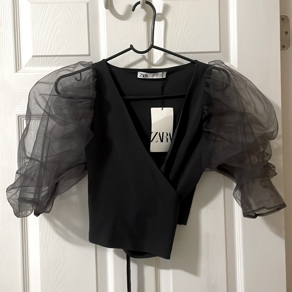 Zara Puffy Leaves Criss Crossed Top